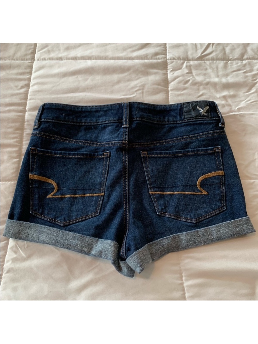 American Eagle Outfitters Dark Blue Rolled-Hem Denim Shorts